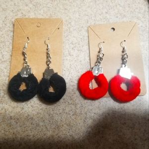 Hand made mini fur handcuff errings